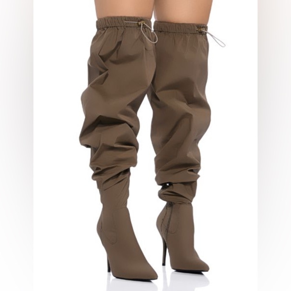 AZALEA WANG Khaki Slouchy Thigh High Boots